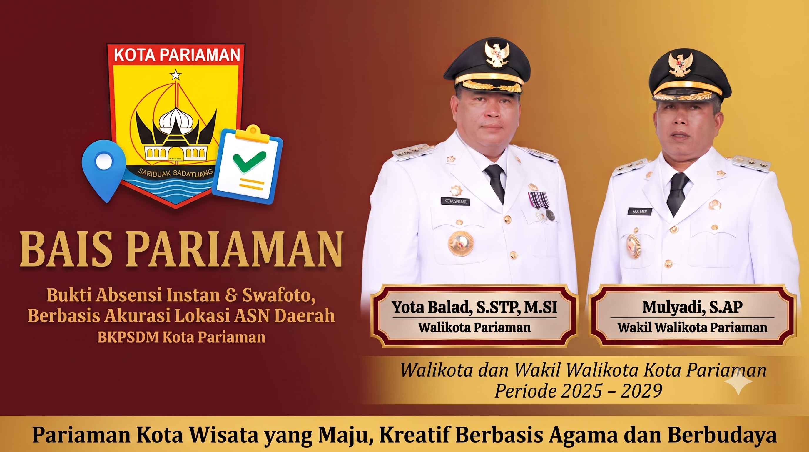 Banner Walikota dan Wakil Walikota Pariaman - BAIS Pariaman
